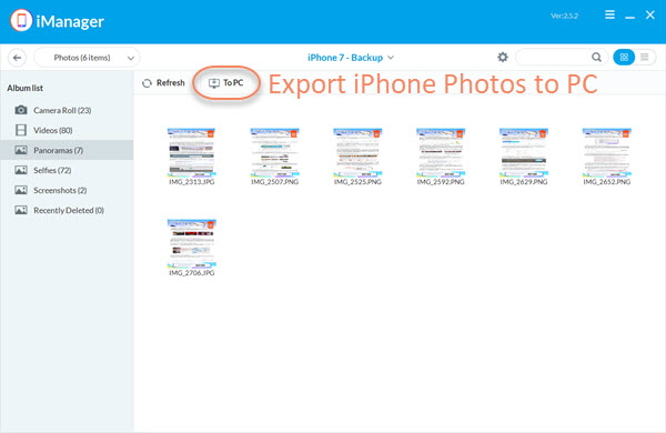 To transfer photos from iPhone to computer using Gihosoft iManager.