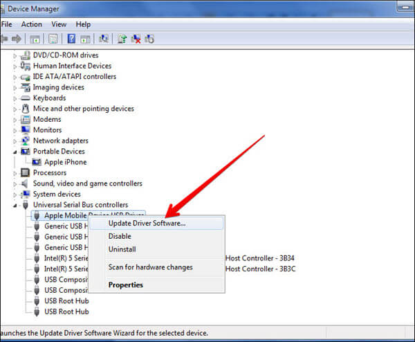 Update Apple Mobile Device USB Driver.