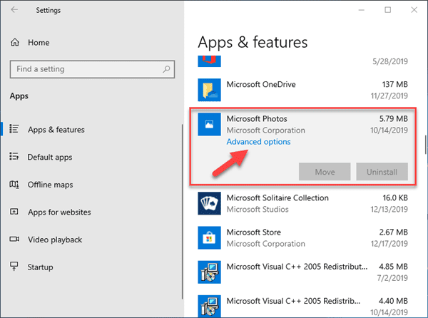 Reset Photos App in Windows 10