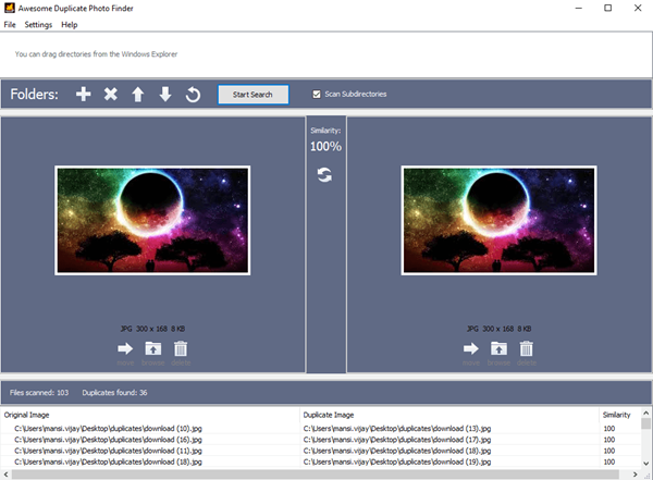 Using Awesome Duplicate Photo Finder to find and delete duplicate photos.