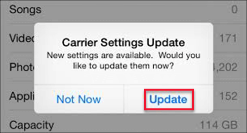 Check for Carrier Settings Update