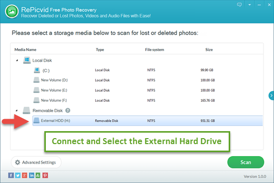 Select the Internal/External Hard Drive Where Photos Were Deleted.