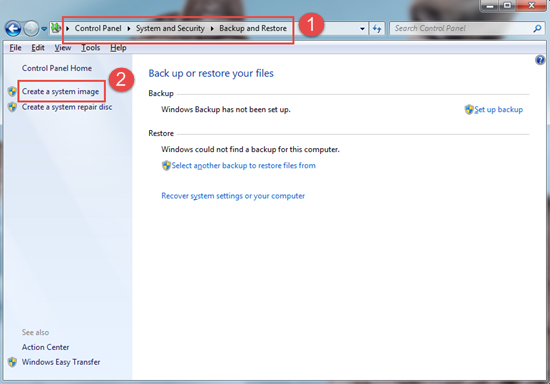 Create a system image, Built-in Windows Backup Functions