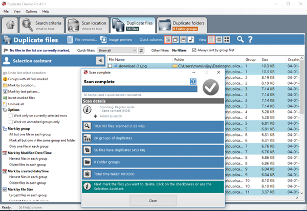 Using Duplicate Cleaner to find and delete duplicate photos.