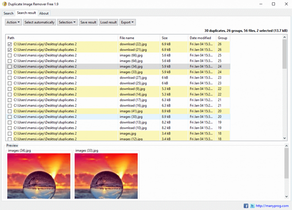 Using Duplicate Image Remover Free to find and delete duplicate photos.