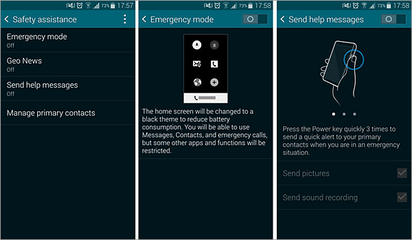 Enable emergency mode on Samsung phones