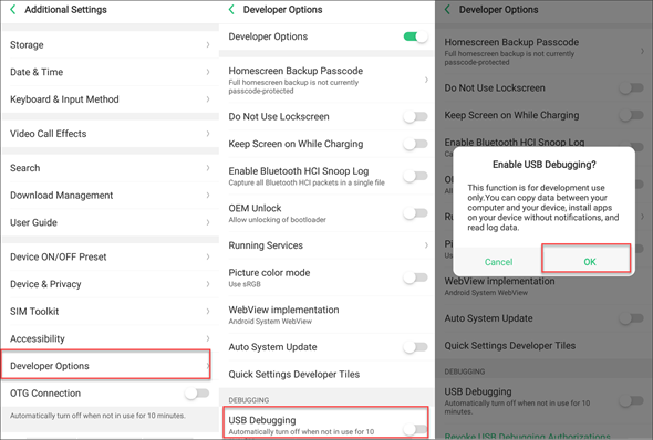 Enable USB Debugging