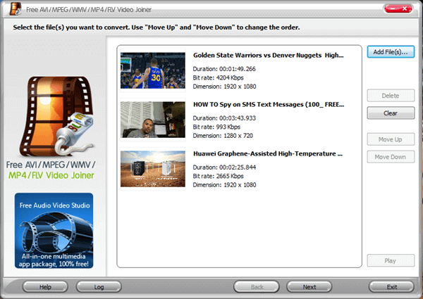 Free AVI MPEG WMV MP4 FLV Video Joiner is an easy to use video joiner freeware