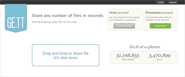 Ge.tt is one of the top Best Free File Sharing Sites to Share Large Files Online.