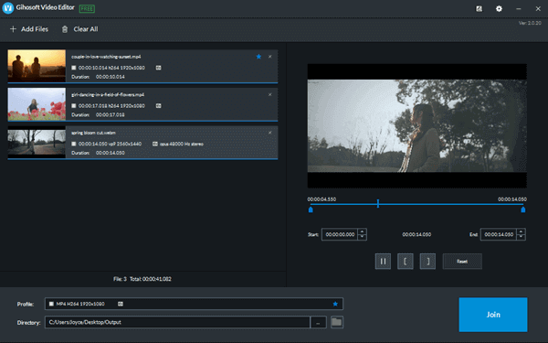 Gihosoft Free Video Joiner is a completely free and simple to use video merger that can be used to merge video files into one.