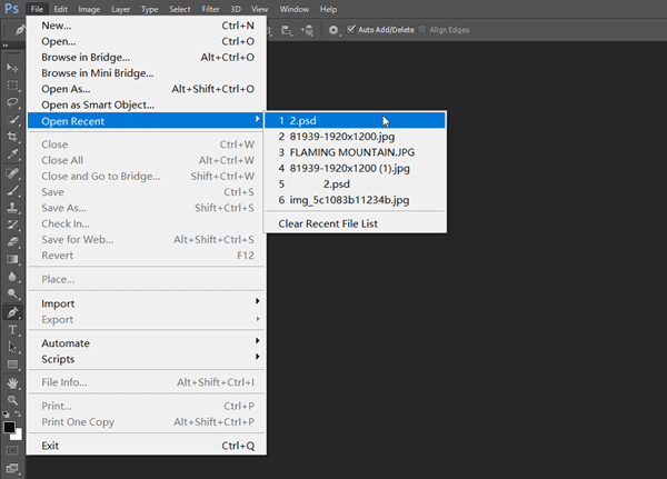 Retrieve PSD Files from Recent Files