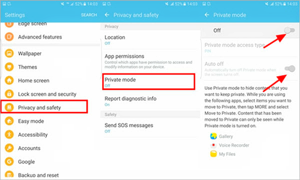 Enable Private Mode in Samsung Phones