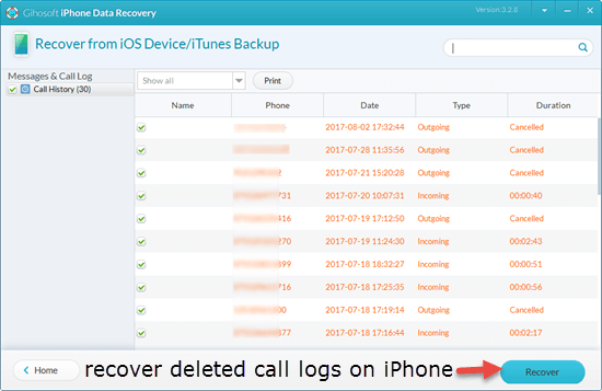 Steps to recover deleted calls from iPhone directly