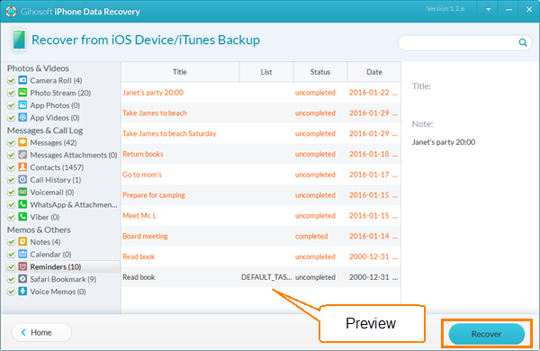 Free Recover Reminders from iPhone without Backup