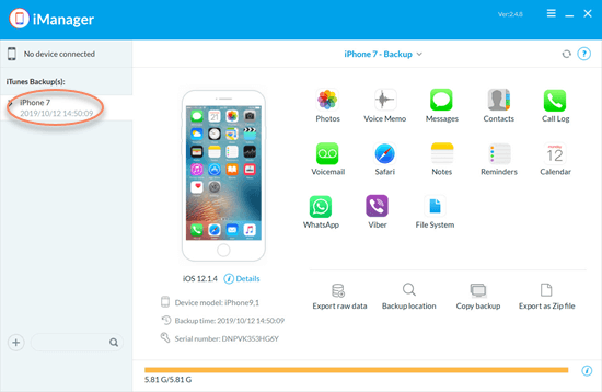 Restore data from iTunes backup with Gihosoft iManager