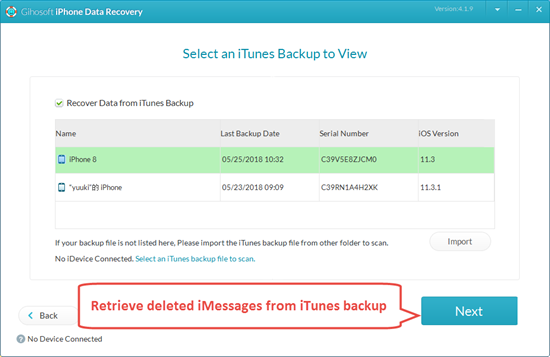 Retrieve Deleted iMessages from iTunes Backup