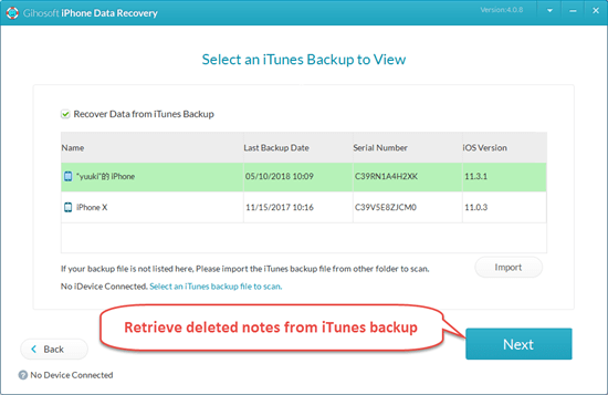 Recover Deleted Notes from iTunes Backup