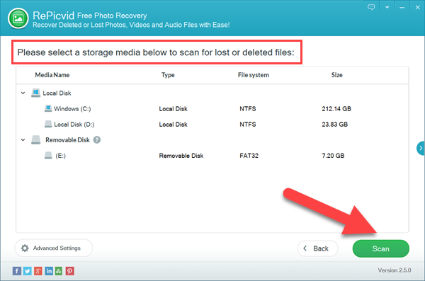 Select a Partition for Scanning Formatted Files