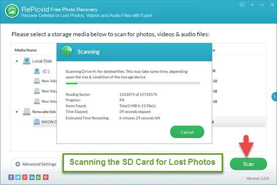 Select & Scan the SD Card for Lost Pictures/Videos