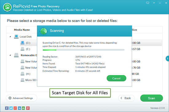 Scan Target Disk for All Lost/Deleted Files