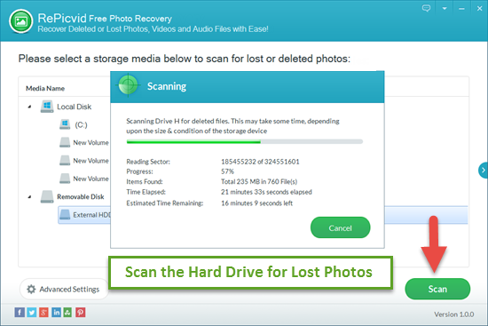 Scan Lost Photos on Internal/External Hard Drive.