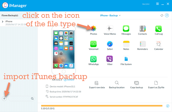 estore from iTunes Backup by Gihosoft iManager.
