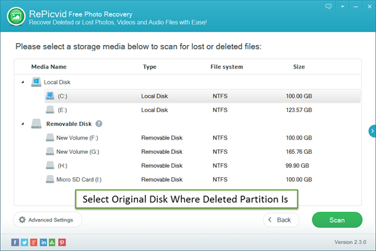 Select Original Disk Where Deleted Partition Is