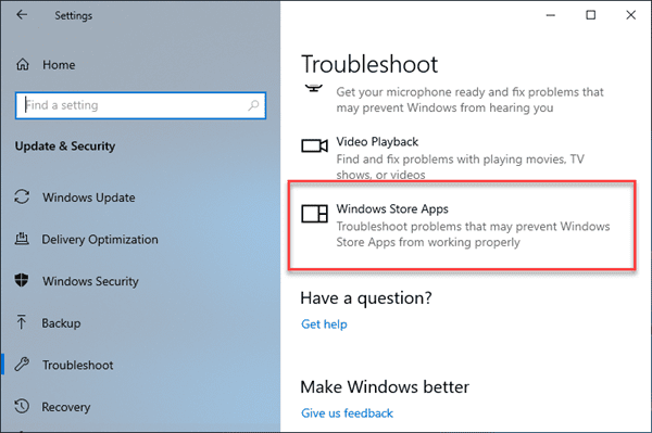 Run Troubleshoot for Windows Store Apps