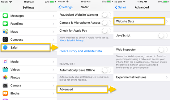 Check Safari Website Data on Settings