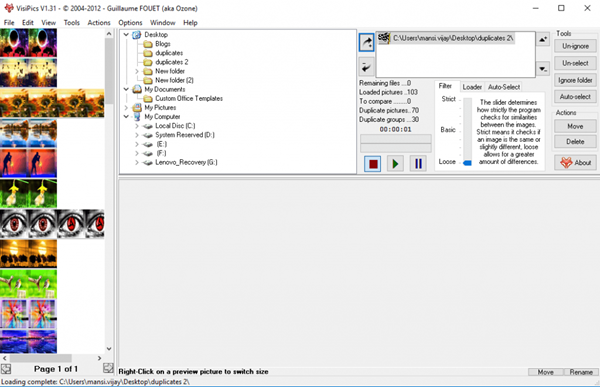 Using Visi Pics to find and delete duplicate photos.