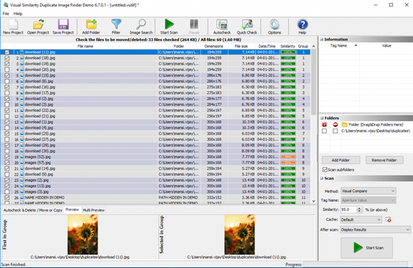 Using Visual Similarity Duplicate Image Finder to find and delete duplicate photos.